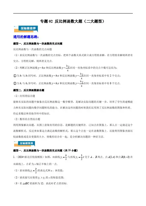 备战2025年中考数学冲刺专项训练(全国)专题02 反比例函数大题(二大题型)(解析版)