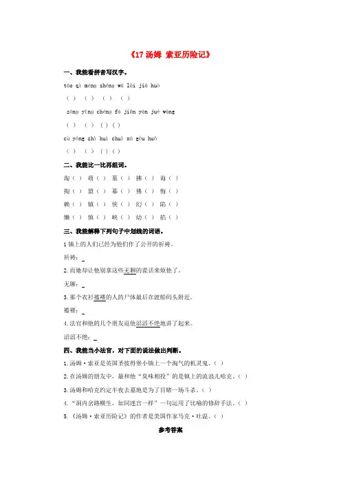 部编人教版六年级语文下册同步练习：17汤姆·索亚历险记(新人教版)