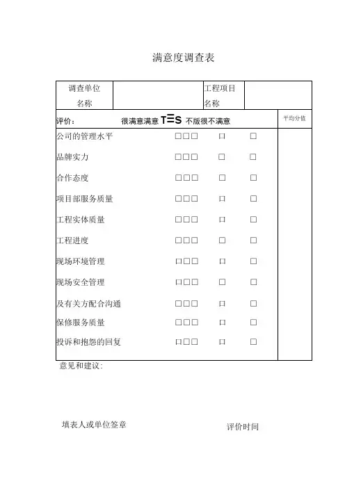 工程项目满意度调查表