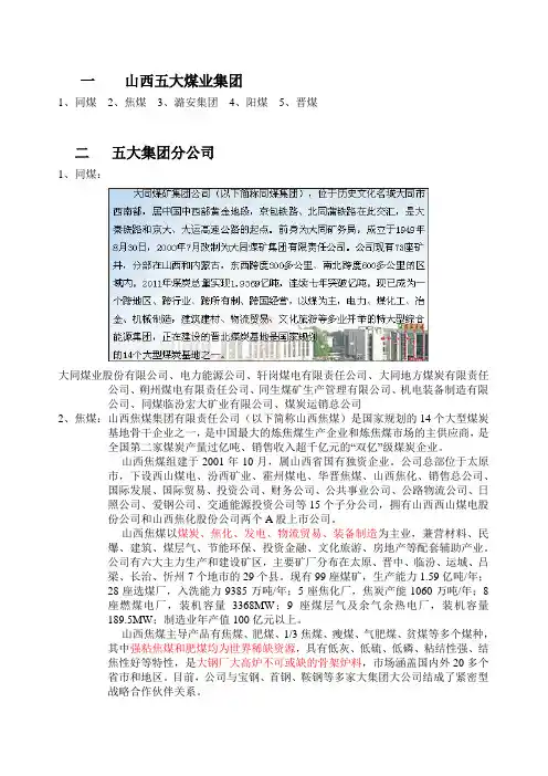 2013更新-山西五大煤业介绍