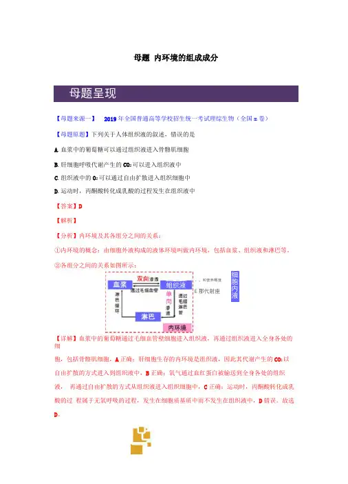 2020年高考理综生物复习内环境的组成成分