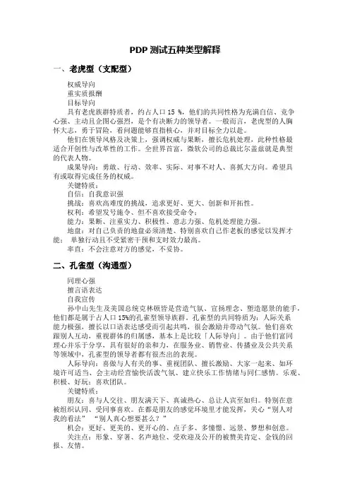 PDP测试五种类型解释