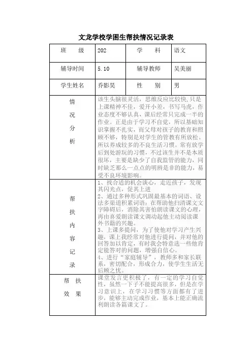 202语文学困生帮扶记录 -