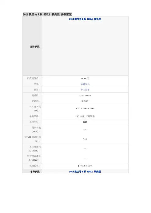 2014款宝马5系 525Li 领先型 参数配置