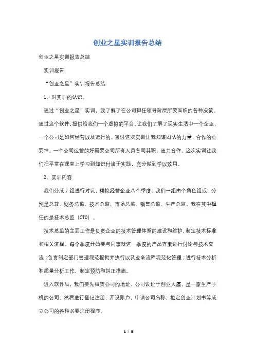 创业之星实训报告总结