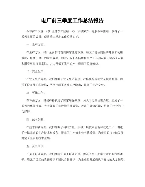 电厂前三季度工作总结报告