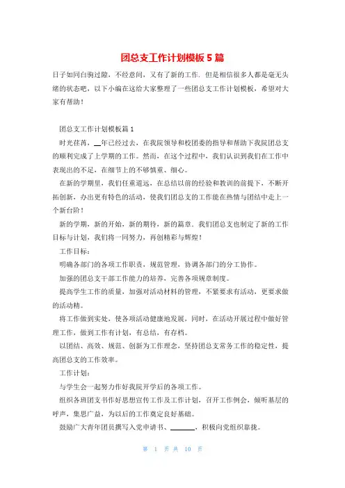 团总支工作计划模板5篇