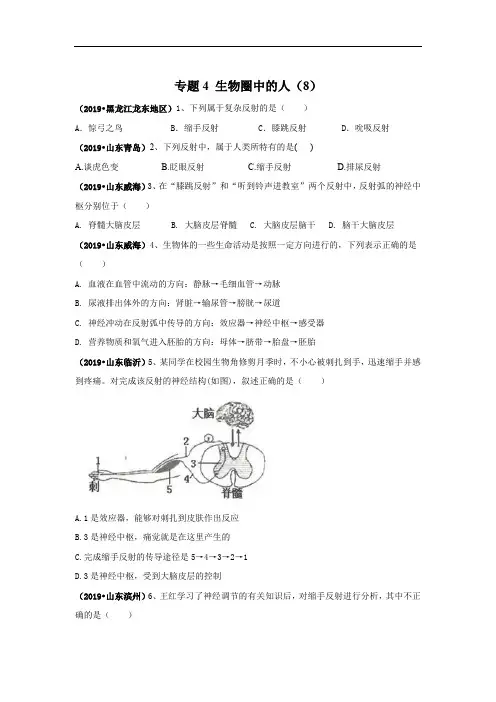2019年中考生物真题专项汇编：专题4 生物圈中的人(8)