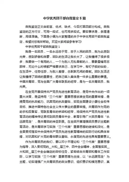 中学优秀团干部自我鉴定5篇