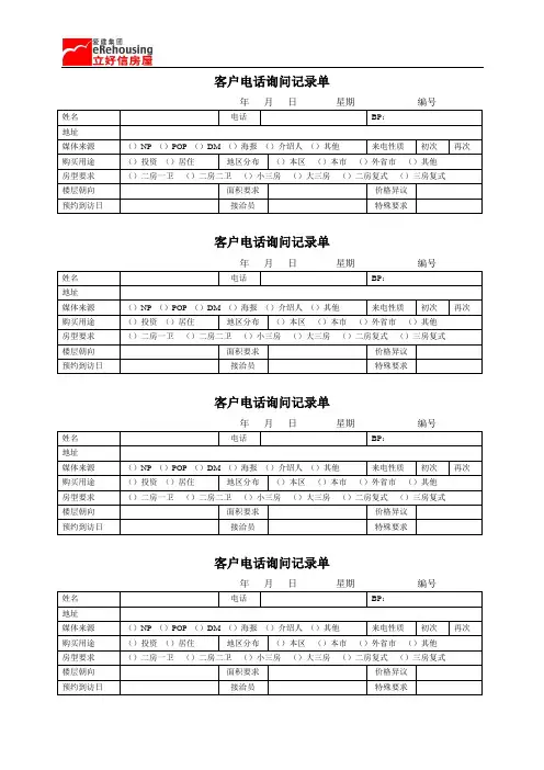 客户电话询问记录单