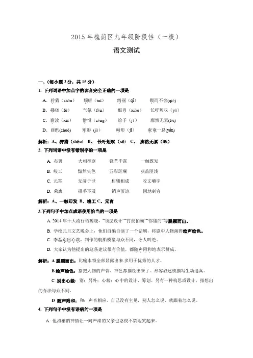 山东省济南市槐荫区2015年中考一模语文试题(解析版)