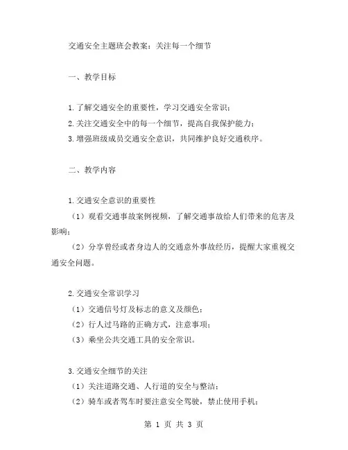 交通安全主题班会教案：关注每一个细节