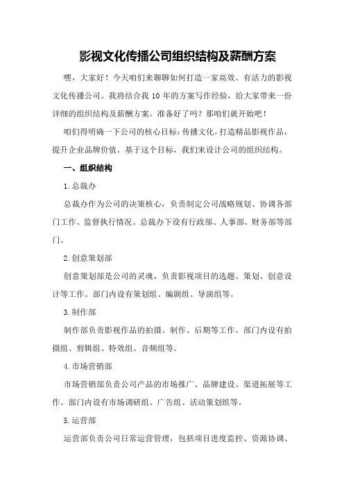 影视文化传播公司组织结构及薪酬方案