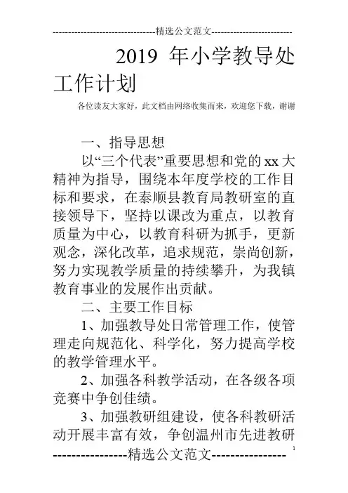 2019年小学教导处工作计划