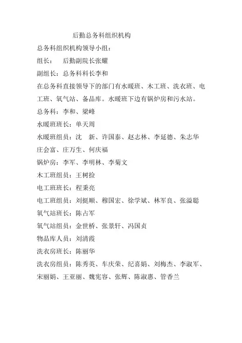 医院后勤总务科组织机构