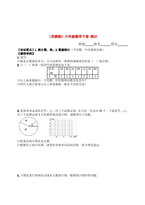 六年级数学下册 统计(四)练习(无答案) 苏教版