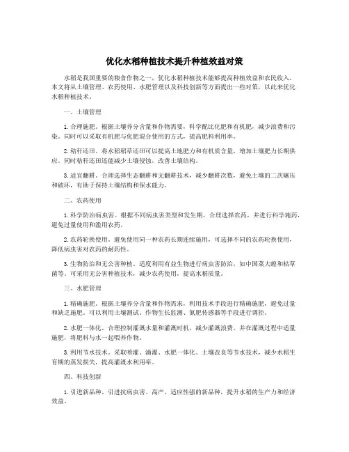 优化水稻种植技术提升种植效益对策