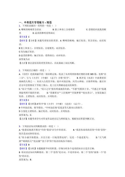 部编初中中考语文 短语训练试题整理及答案