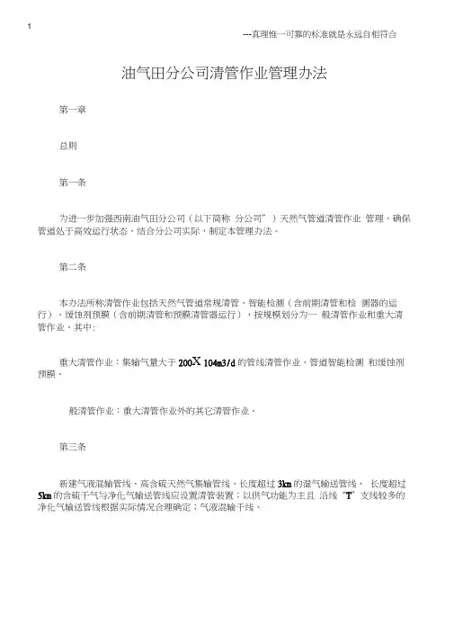 (石油化工)油气田分公司清管作业管理办法