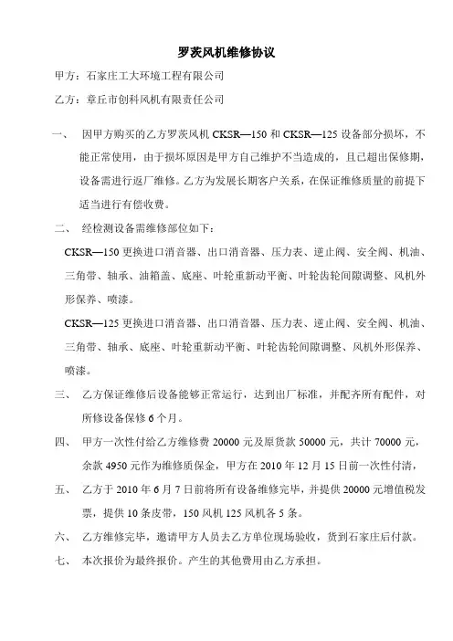 罗茨风机维修方案