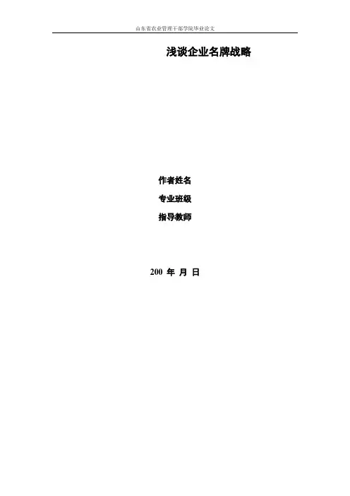 浅谈企业名牌战略