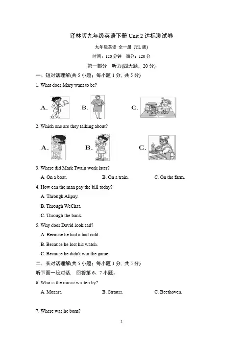 译林版九年级英语下册Unit 2达标测试卷含答案