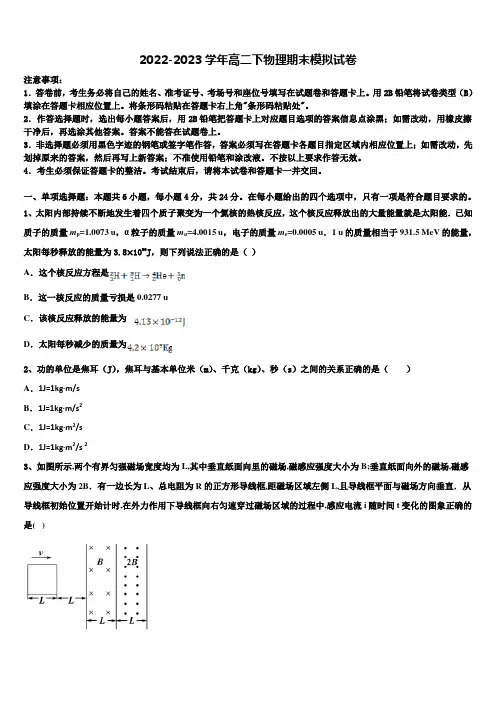 2023届内蒙古土默特左旗第一中学物理高二下期末综合测试模拟试题含解析