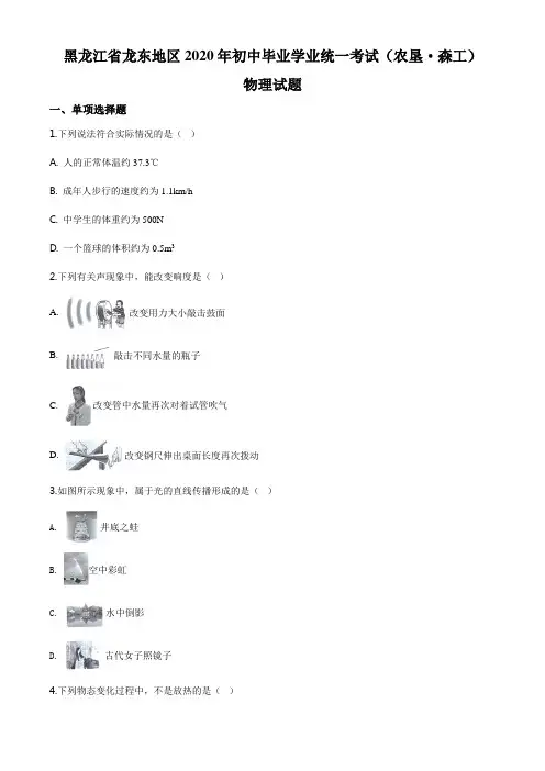 16.2020年黑龙江省龙东地区中考物理试题(原卷版)
