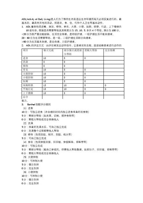 生活自理能力评分标准