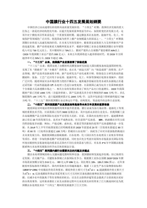 中国膜行业十四五发展规划纲要