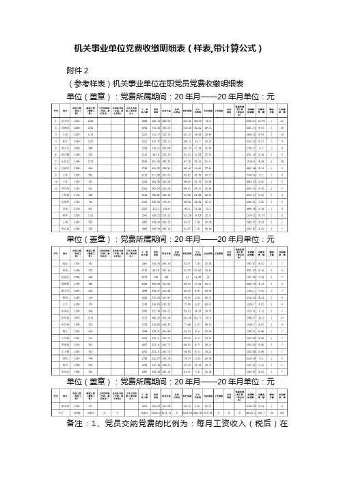 机关事业单位党费收缴明细表（样表,带计算公式）