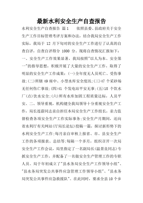 最新水利安全生产自查报告