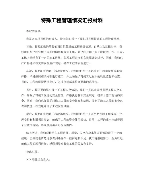 特殊工程管理情况汇报材料