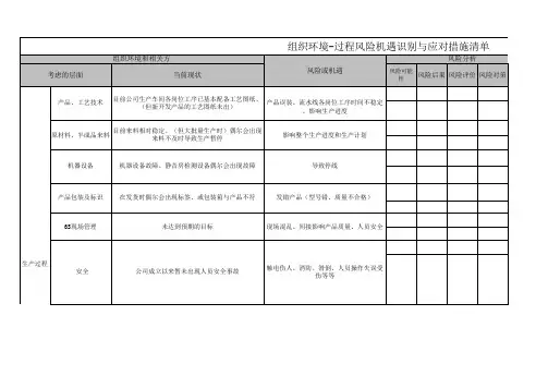 IATF16949 组织环境-过程风险机遇识别与措施清单
