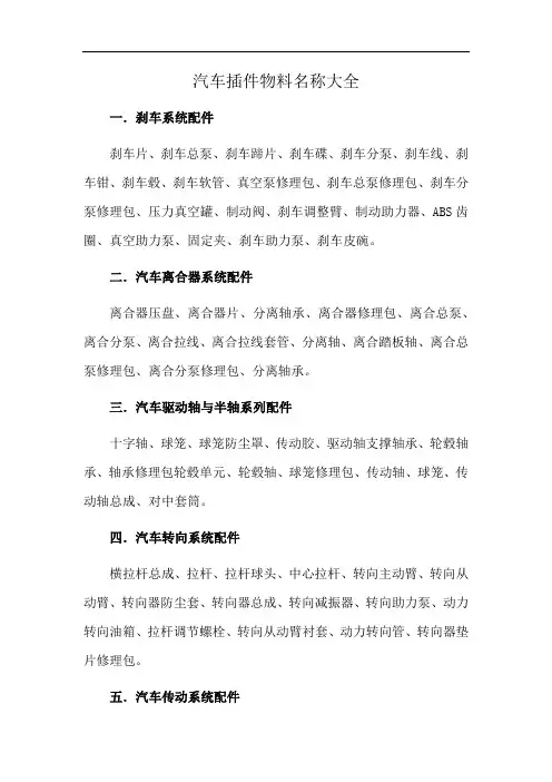 汽车插件物料名称大全
