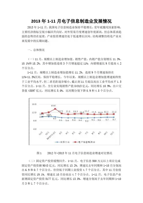 2013年1-11月电子信息制造业发展情况