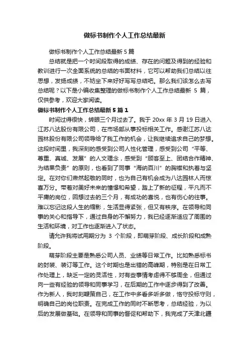 做标书制作个人工作总结最新5篇