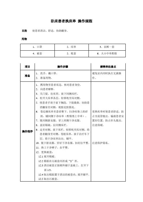 卧床患者换床单 操作规程