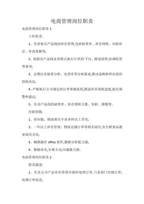 电商管理岗位职责