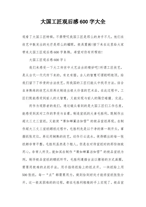 大国工匠观后感600字大全