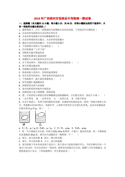 广西梧州市苍梧县中考物理一模试卷(含解析)