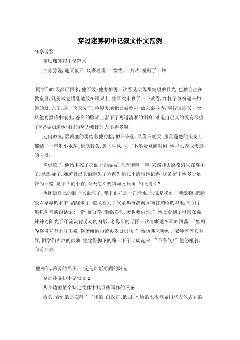 穿过迷雾初中记叙文作文范例