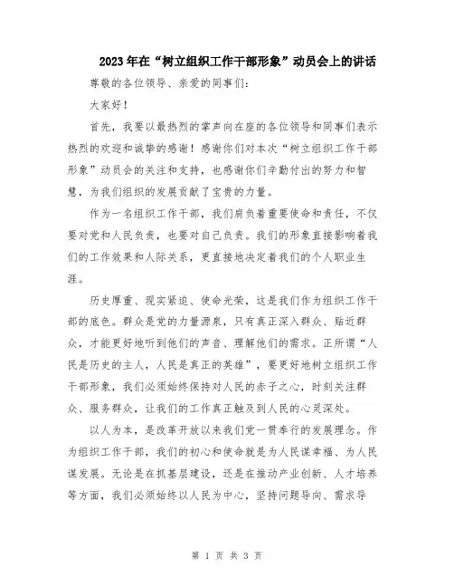 2023年在“树立组织工作干部形象”动员会上的讲话