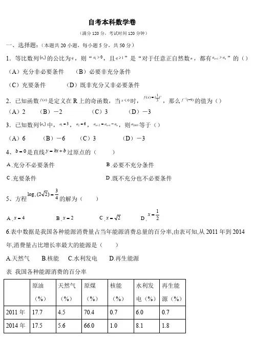 自主招生考试数学卷(答案) (1)