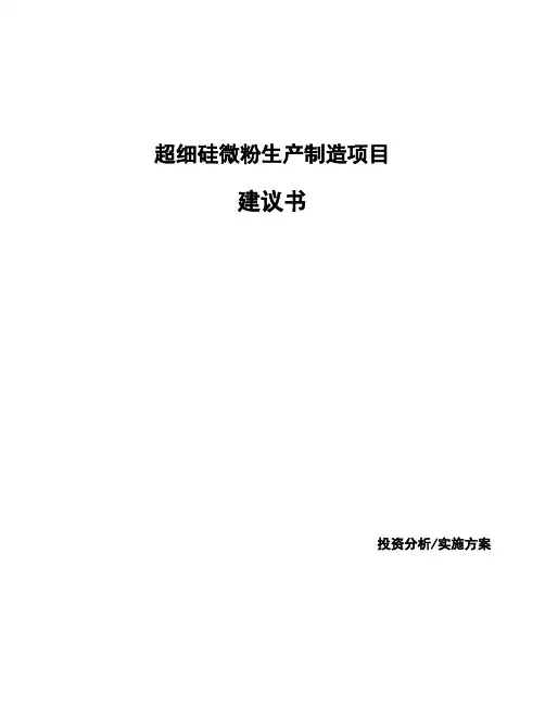 超细硅微粉生产制造项目建议书