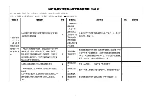 2017年嘉定区中药药事管理考核细则(定稿) 自查
