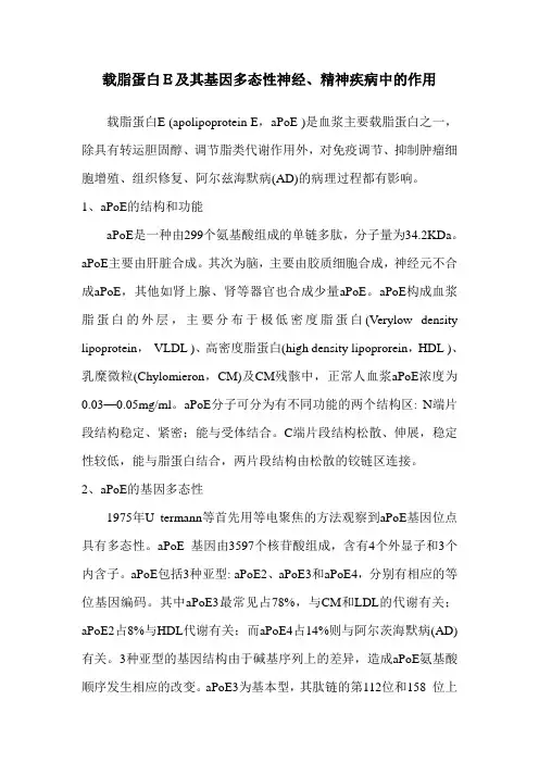 载脂蛋白E及其基因多态性神经、精神疾病中的作用