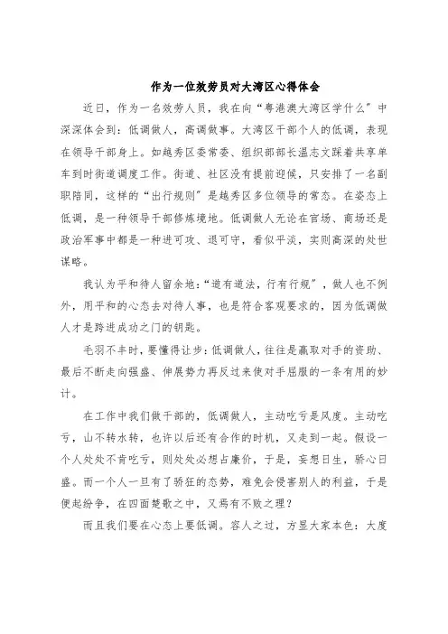 作为一位服务员对大湾区心得体会