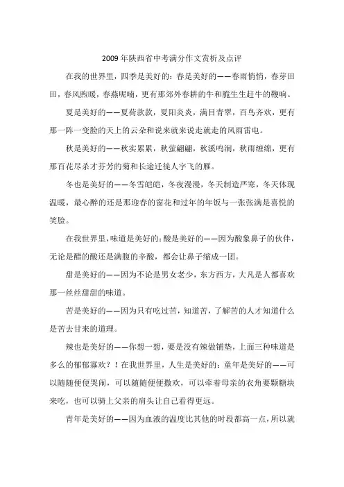 2009年陕西中考满分作文赏析及点评-作文