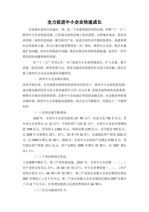 全力促进中小企业快速成长